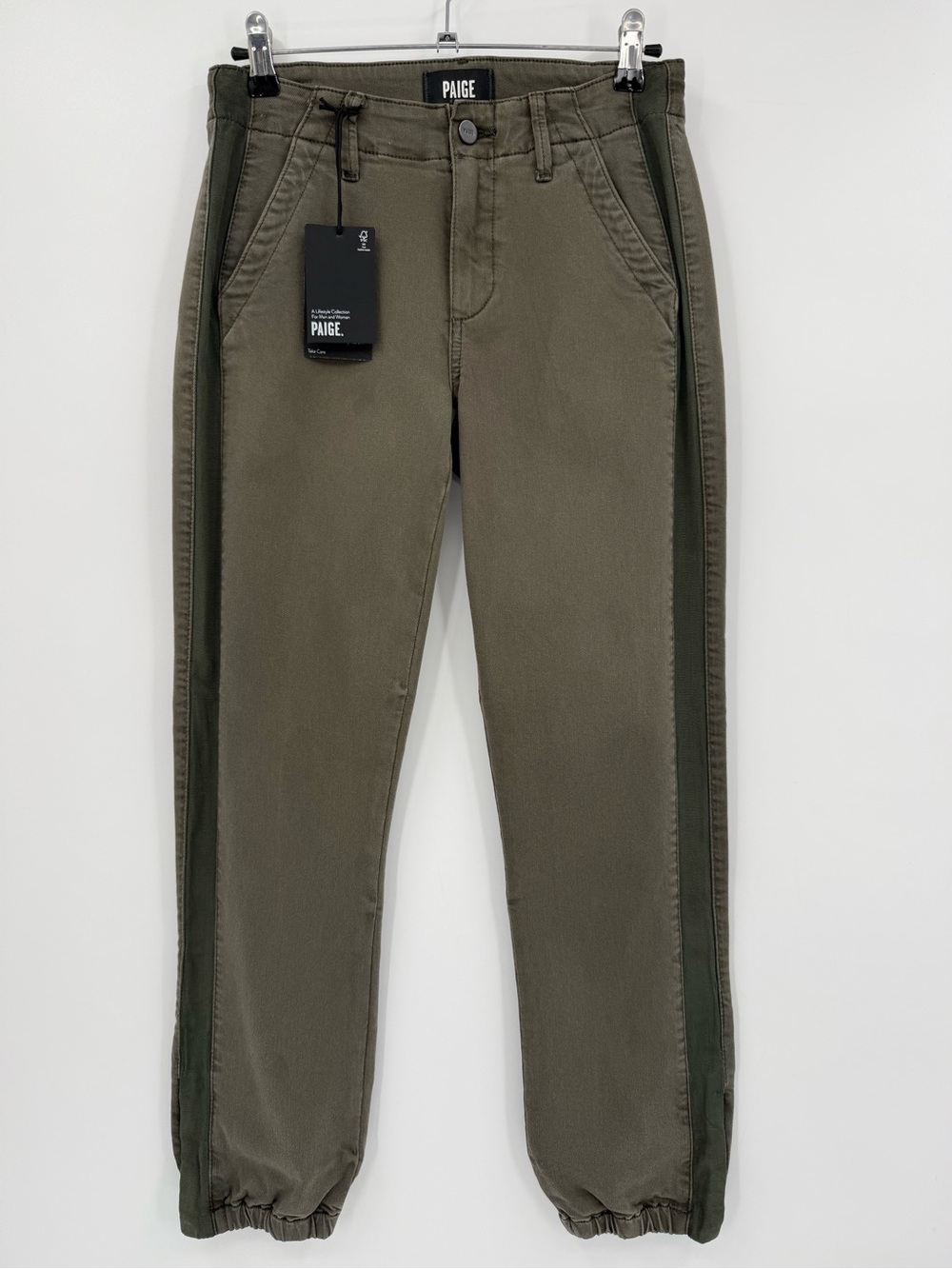 Paige Mayslie Jogger Grosgrain Side Stripe in Vintage Moss Size 25